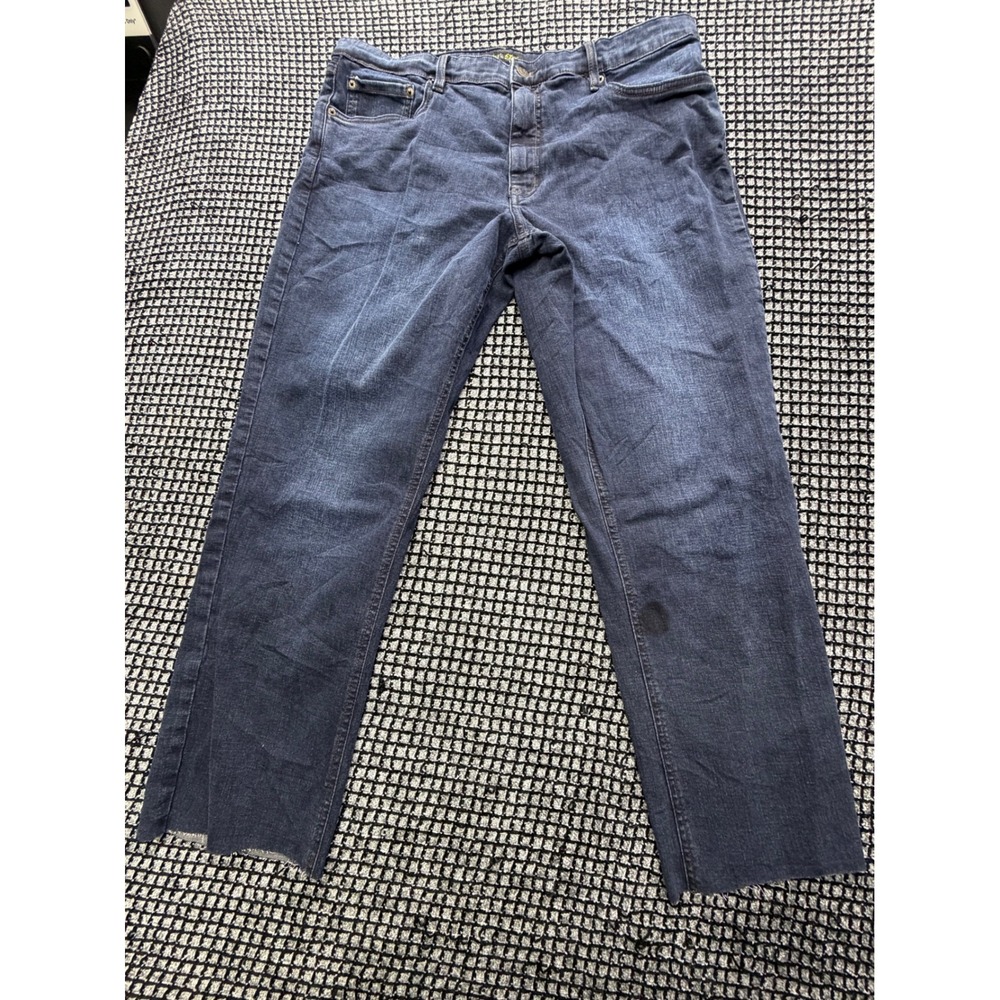 Urban Star Jeans Mens 38x36 Blue Straight Leg Raw Hem Stretch Denim